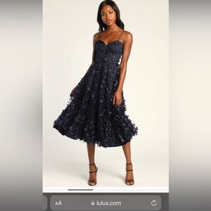 NWT Time to Fly Navy Blue Butterfly Lace-Up Midi Dress